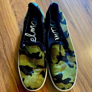 Sam Edelman Ocelot fur shoes, army print, size 8